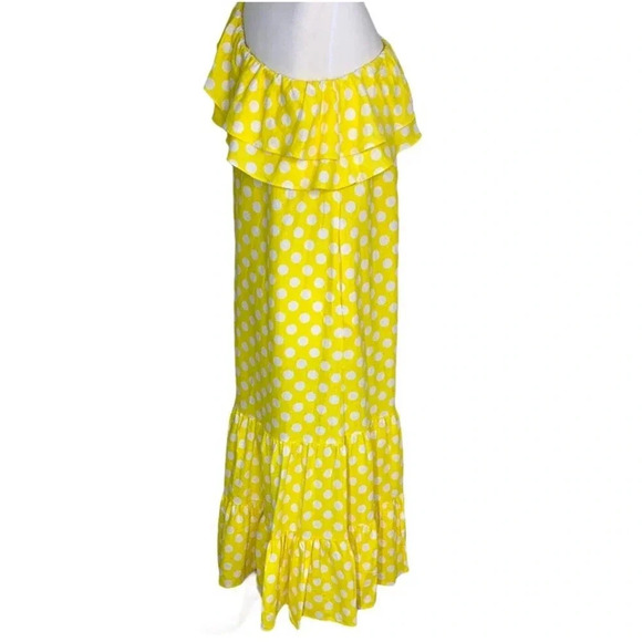 Lisa Marie Hernandez Linen Blend Polka Dot Ruffle Dress Yellow Size XS NWT - Picture 11 of 15
